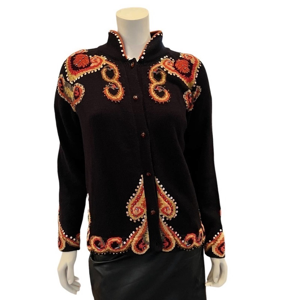 Christine Foley Black/ paisley cotton sweater SZ.1